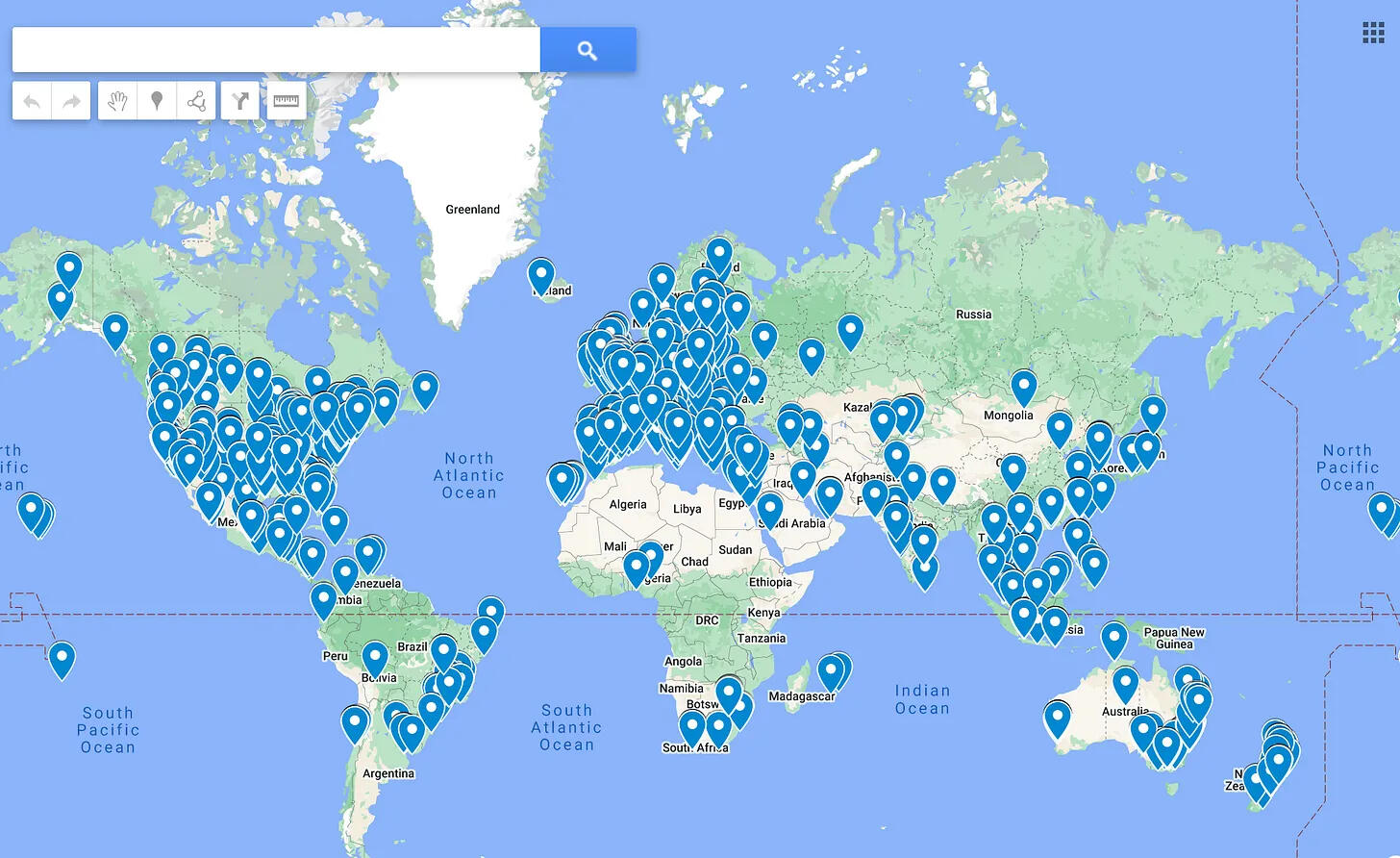 The map of aerial and pole studios around the world